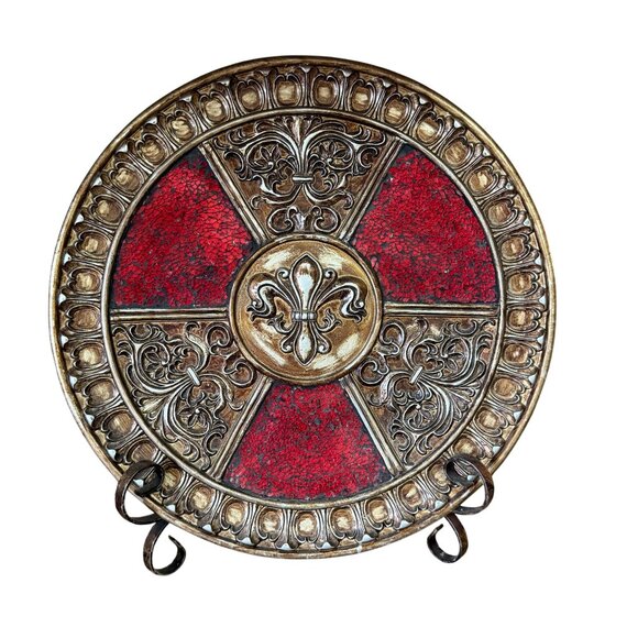 Decorative Fleur-De-Lis Plate Charger Mosaic VTG Home Decor Regency Display - Picture 1 of 11